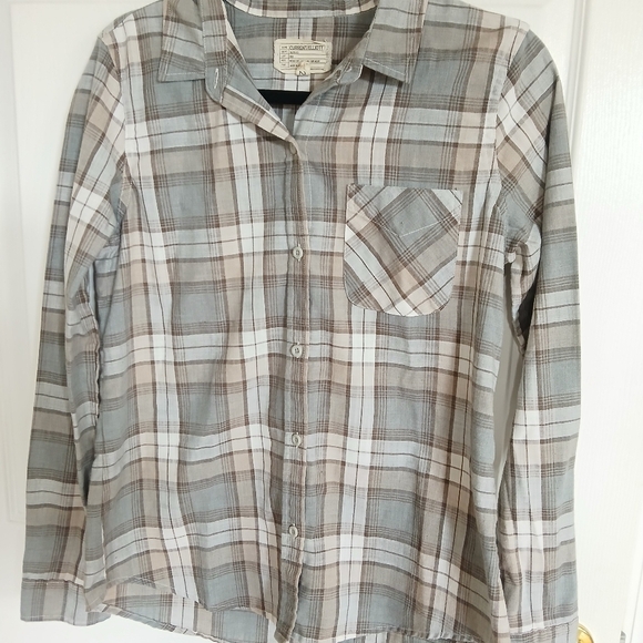 Current/Elliott Plaid Long Sleeve Size 2 Boho Western Casual Lightweight - Picture 2 of 6